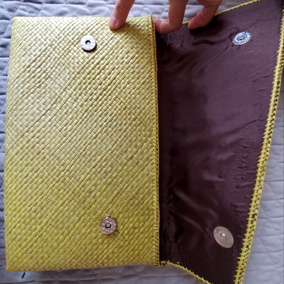 Vintage printed Straw Weave Clutch Bag Envelope -Flat Summer beach bag - Picture 4 of 5